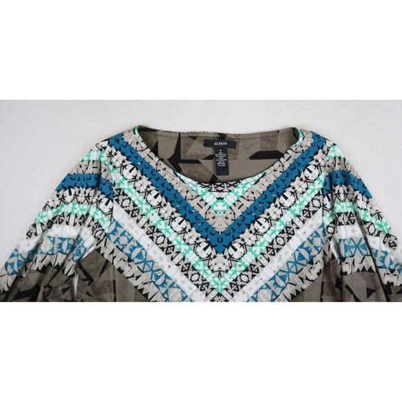 ALFANI - WOMEN'S BROWN PRINT 3/4 SLEEVE KNIT TOP - SIZE S - Picture 3 of 5